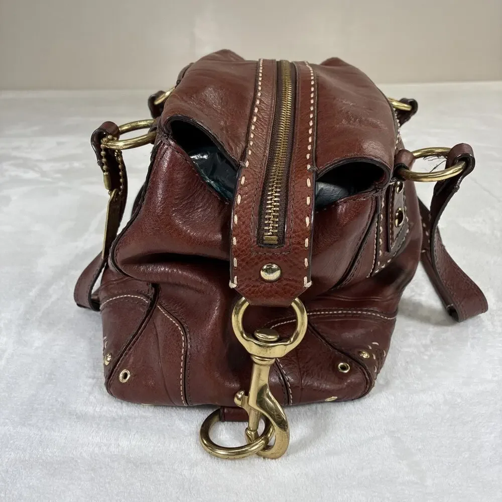 Coach Hampton Andrea Leather Satchel Women Handbag Cognac Brown Bnfts Charity - Picture 2 of 16